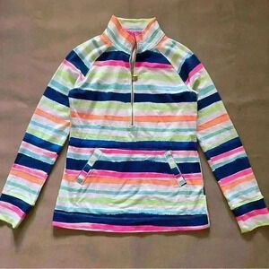 Lilly Pulitzer “Cats Meow” Colorful Striped Rainbow Pullover Quarter Zip